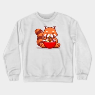 Cute Red Panda Eating Ramen Noddle Cartoon Crewneck Sweatshirt